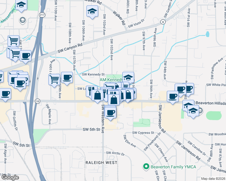 map of restaurants, bars, coffee shops, grocery stores, and more near 4480 Southwest 101st Avenue in Beaverton