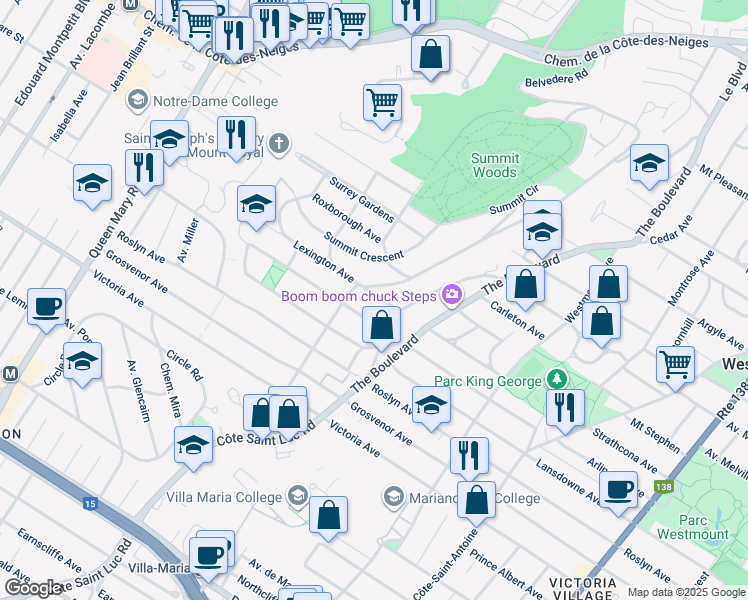 map of restaurants, bars, coffee shops, grocery stores, and more near 730 Lexington Avenue in Westmount