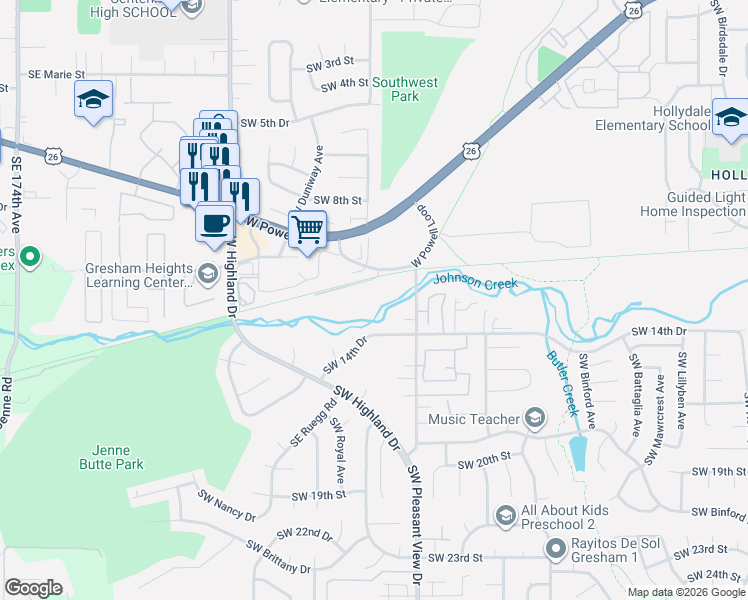 map of restaurants, bars, coffee shops, grocery stores, and more near 3640 West Powell Loop in Gresham