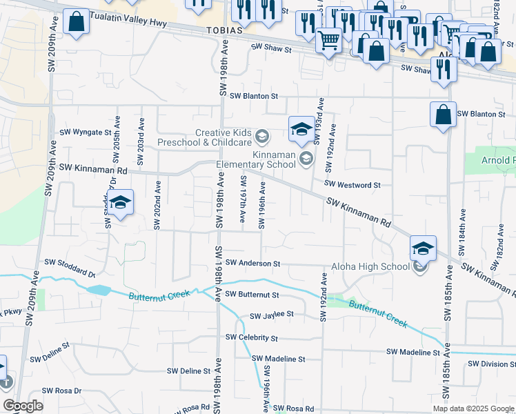 map of restaurants, bars, coffee shops, grocery stores, and more near 4460 Southwest 196th Avenue in Beaverton