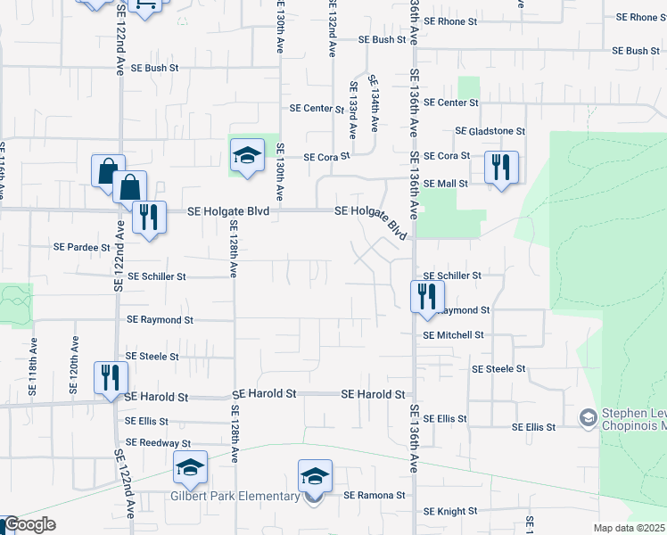 map of restaurants, bars, coffee shops, grocery stores, and more near 13204 Southeast Long Street in Portland