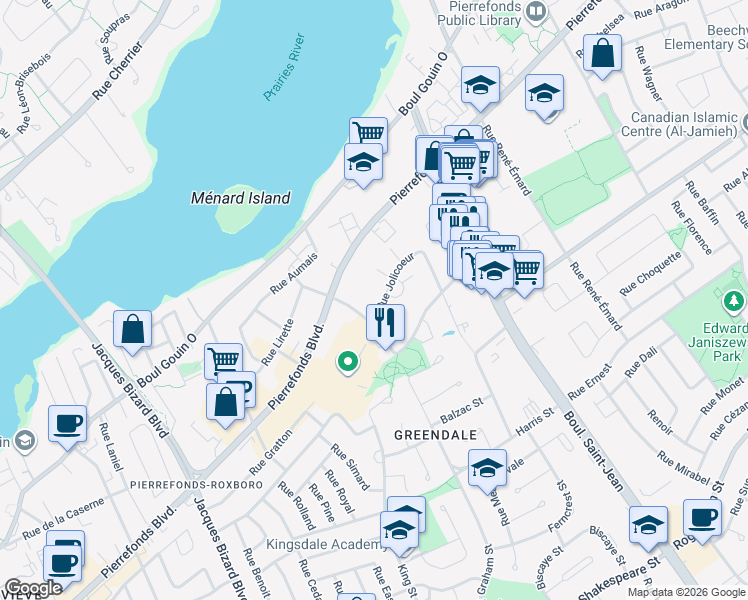 map of restaurants, bars, coffee shops, grocery stores, and more near 14419 Rue Jolicoeur in Montréal