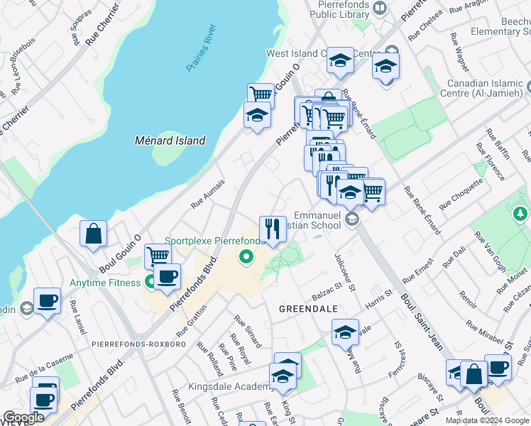 map of restaurants, bars, coffee shops, grocery stores, and more near 14419 Rue Jolicoeur in Montréal