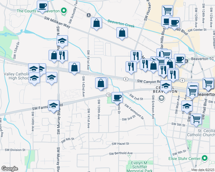 map of restaurants, bars, coffee shops, grocery stores, and more near 13787 Southwest Farmington Road in Beaverton