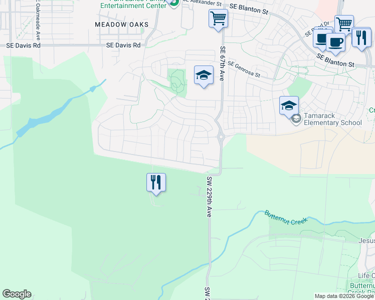 map of restaurants, bars, coffee shops, grocery stores, and more near 4492 Southeast 63rd Avenue in Hillsboro