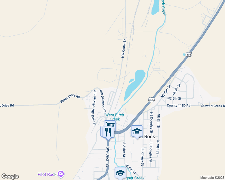 map of restaurants, bars, coffee shops, grocery stores, and more near 403 Northwest Cedar Street in Pilot Rock