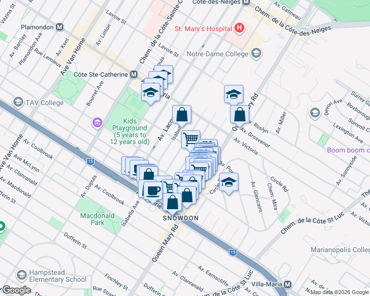 map of restaurants, bars, coffee shops, grocery stores, and more near 4902 Rue Jean-Brillant in Montréal