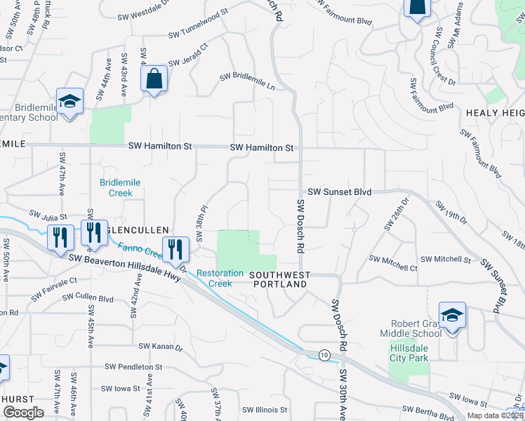 map of restaurants, bars, coffee shops, grocery stores, and more near 4829 Southwest Stonebrook Court in Portland