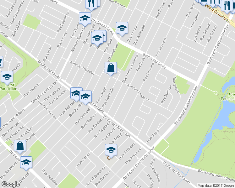 map of restaurants, bars, coffee shops, grocery stores, and more near 3875 Rue Prince Charles in Longueuil