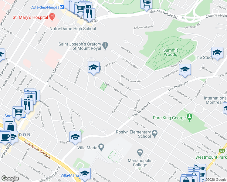 map of restaurants, bars, coffee shops, grocery stores, and more near 776 Avenue Upper Belmont in Westmount