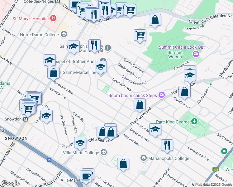 map of restaurants, bars, coffee shops, grocery stores, and more near 776 Avenue Upper Belmont in Westmount