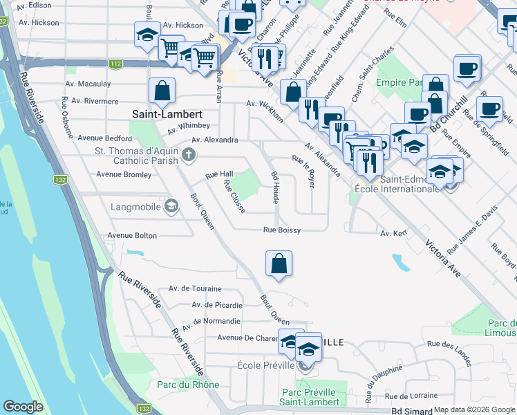 map of restaurants, bars, coffee shops, grocery stores, and more near 838 Rue Closse in Saint-Lambert