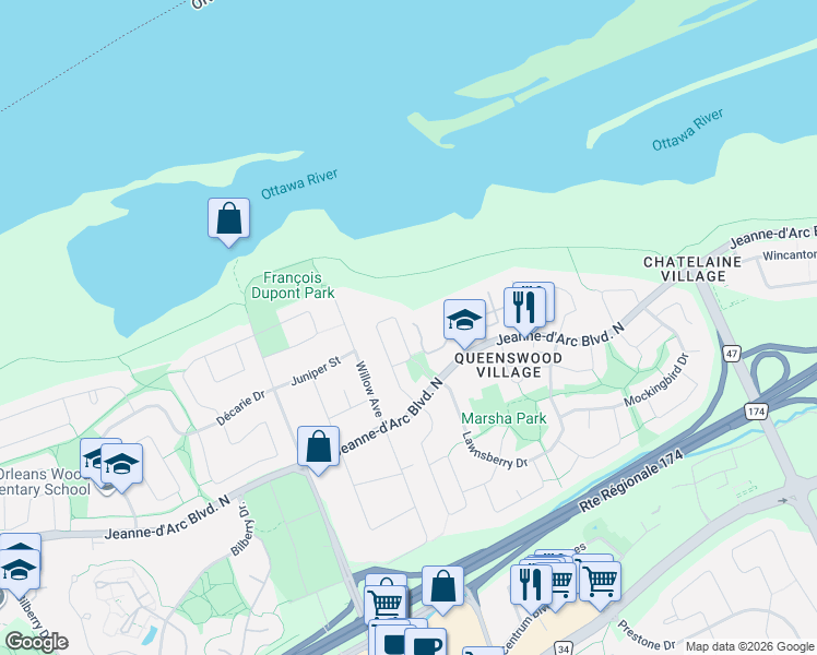 map of restaurants, bars, coffee shops, grocery stores, and more near 776 Vinette Crescent in Ottawa