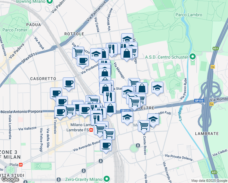 map of restaurants, bars, coffee shops, grocery stores, and more near 3 Via Bernardino Bellincione in Milano