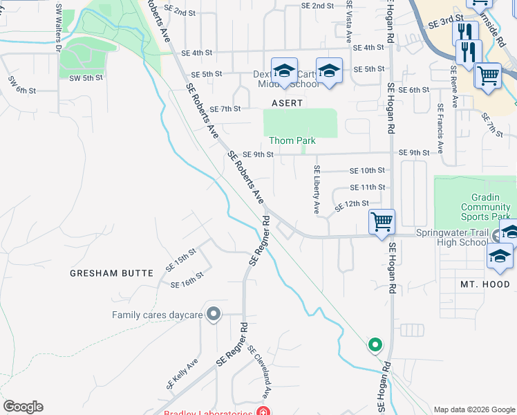 map of restaurants, bars, coffee shops, grocery stores, and more near 1141 Southeast Roberts Avenue in Gresham