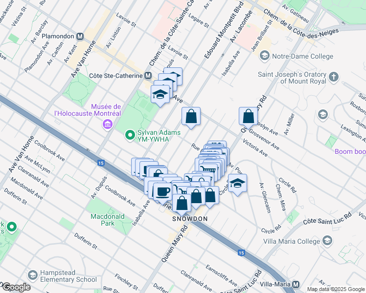 map of restaurants, bars, coffee shops, grocery stores, and more near in Montreal