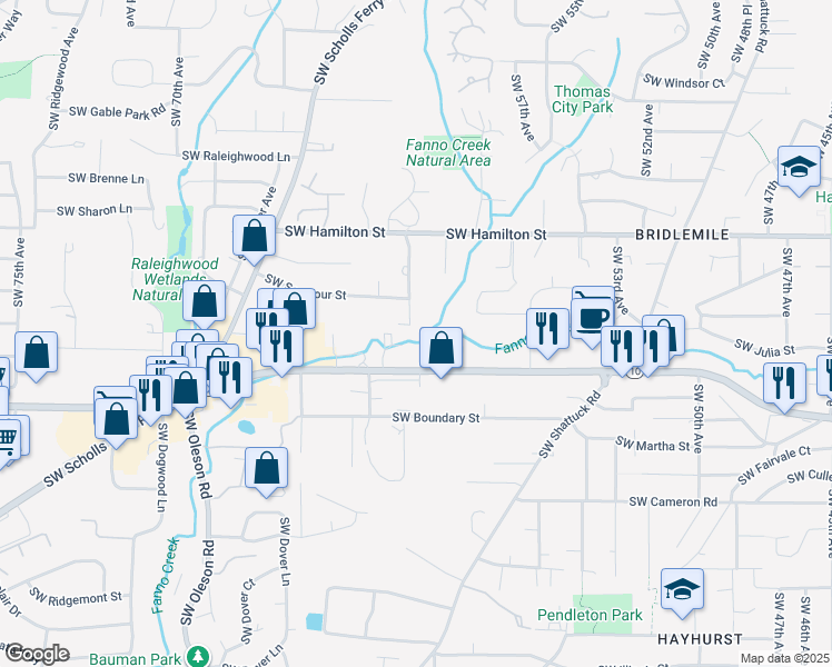 map of restaurants, bars, coffee shops, grocery stores, and more near 4918 Southwest 60th Place in Portland