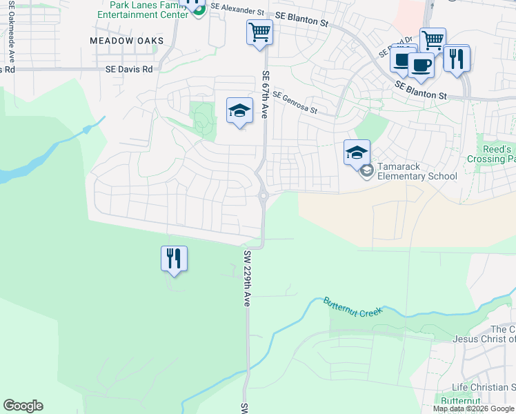 map of restaurants, bars, coffee shops, grocery stores, and more near 4499 Southwest 229th Avenue in Beaverton