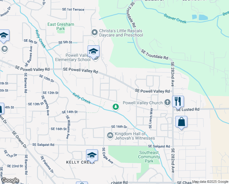 map of restaurants, bars, coffee shops, grocery stores, and more near 1276 Southeast Glacier Lane in Gresham