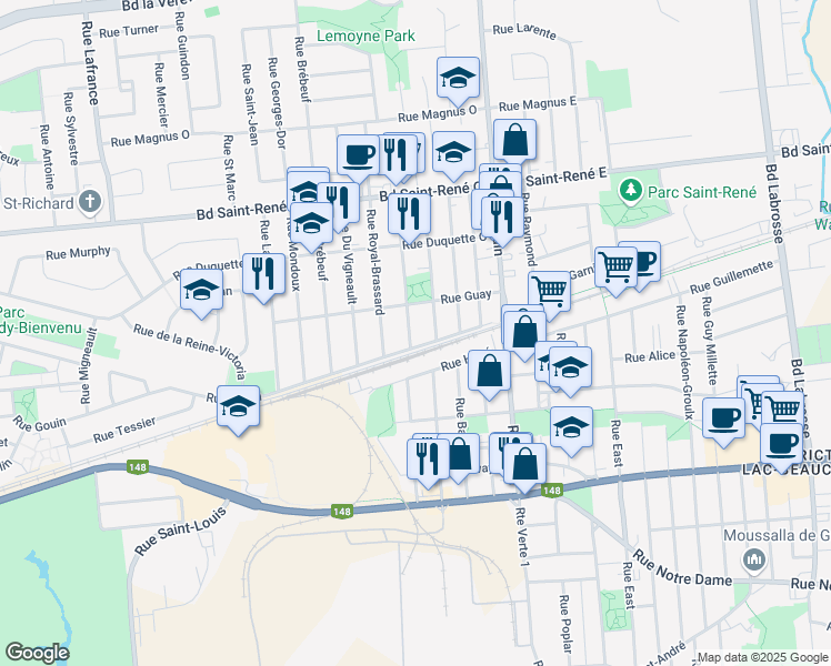 map of restaurants, bars, coffee shops, grocery stores, and more near 306 Rue Lévis in Gatineau