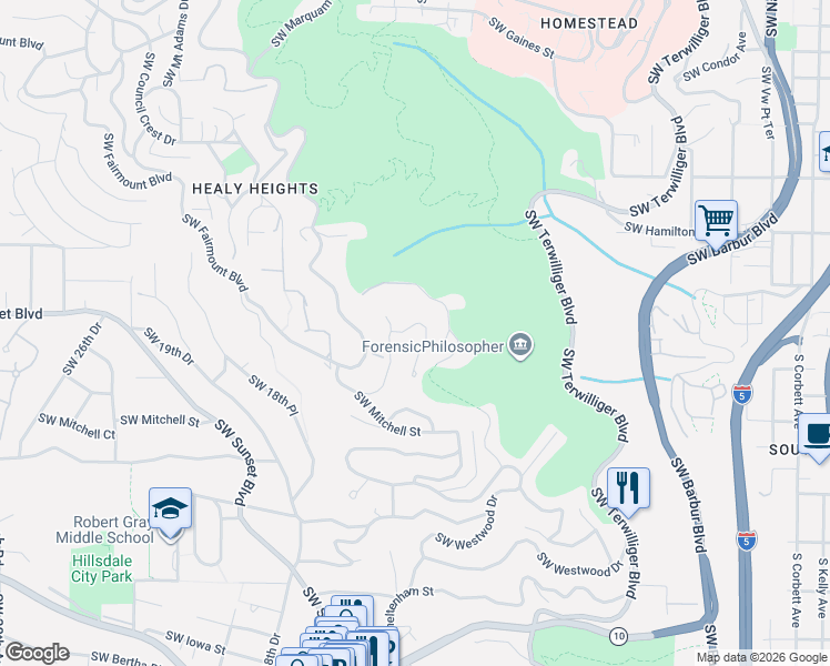 map of restaurants, bars, coffee shops, grocery stores, and more near 1212 Southwest Hessler Drive in Portland