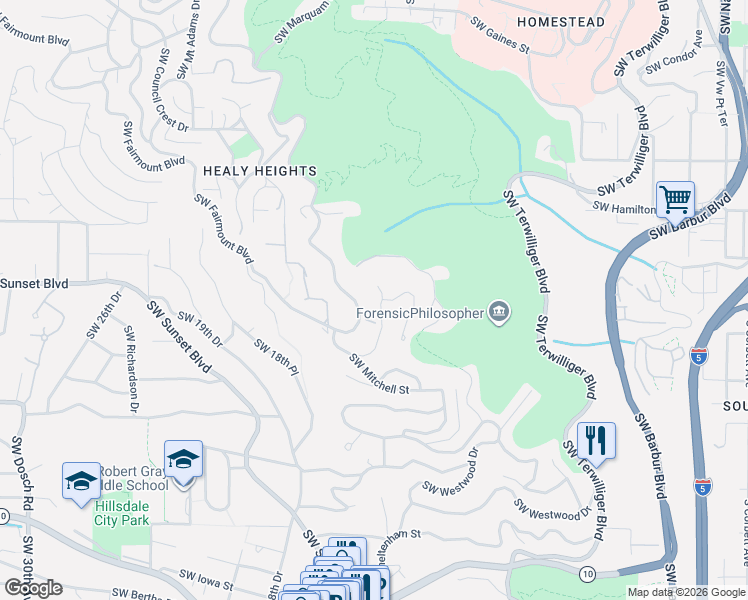 map of restaurants, bars, coffee shops, grocery stores, and more near 1248 Southwest Hessler Drive in Portland