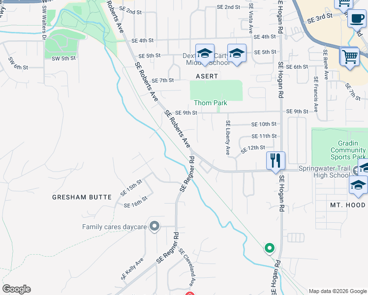 map of restaurants, bars, coffee shops, grocery stores, and more near 1141 Southeast Roberts Avenue in Gresham