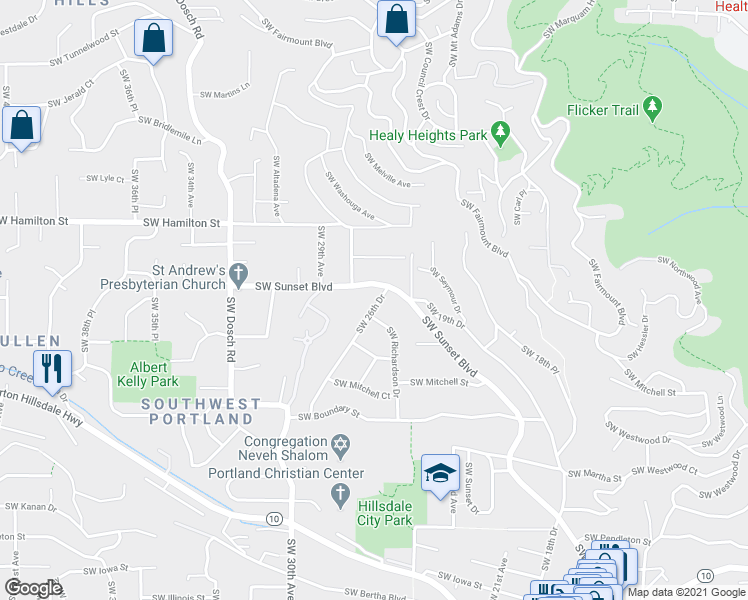 map of restaurants, bars, coffee shops, grocery stores, and more near 4735 Southwest 26th Drive in Portland