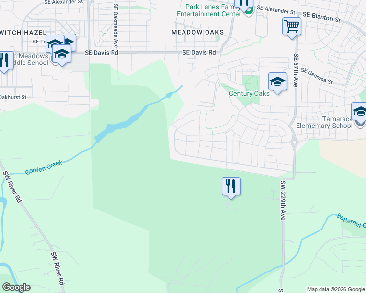 map of restaurants, bars, coffee shops, grocery stores, and more near 4379 Southeast 58th Avenue in Hillsboro