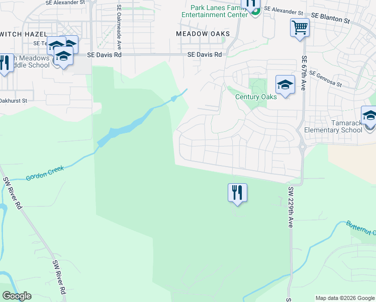map of restaurants, bars, coffee shops, grocery stores, and more near 4379 Southeast 58th Avenue in Hillsboro