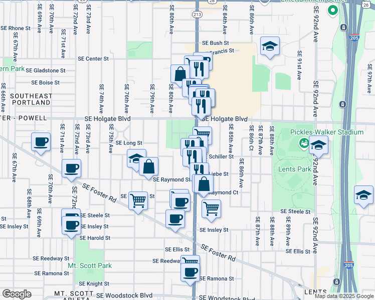 map of restaurants, bars, coffee shops, grocery stores, and more near 600 Northeast Grand Avenue in Portland
