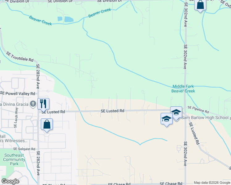 map of restaurants, bars, coffee shops, grocery stores, and more near 29217 Southeast Lusted Road in Gresham
