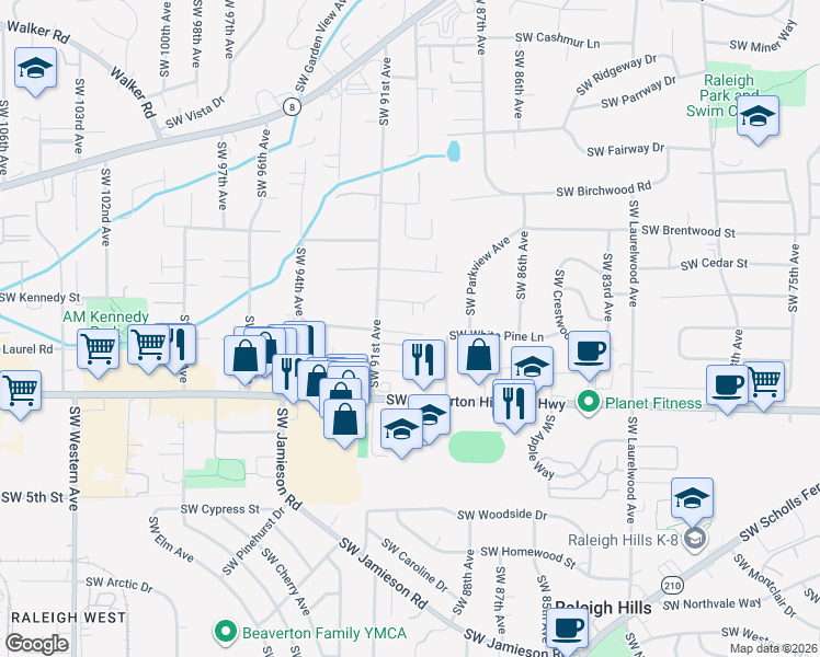 map of restaurants, bars, coffee shops, grocery stores, and more near 9001 Southwest Robert Gray Lane in Portland