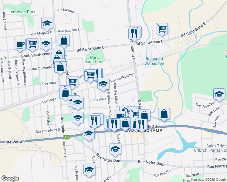 map of restaurants, bars, coffee shops, grocery stores, and more near 299 Rue Guy Millette in Gatineau