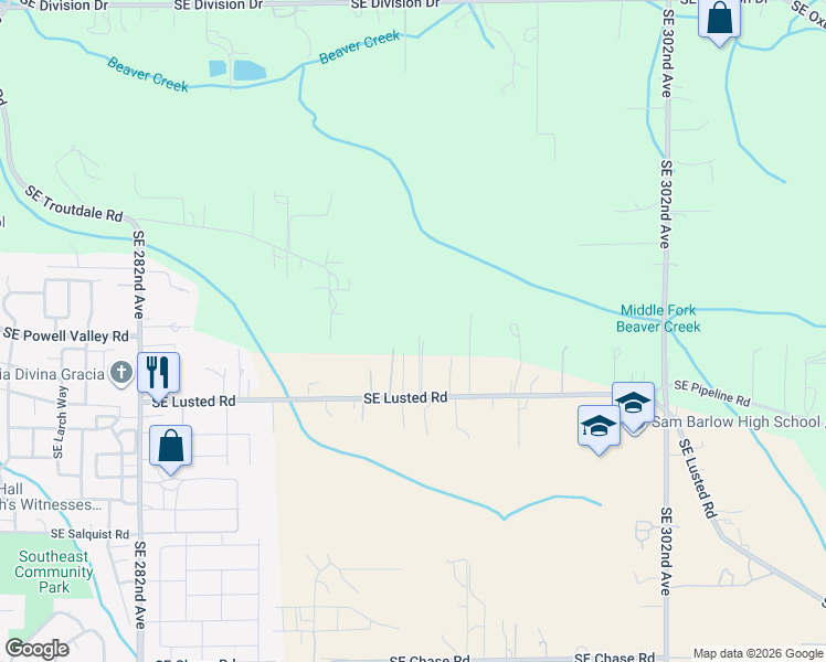 map of restaurants, bars, coffee shops, grocery stores, and more near 29217 Southeast Lusted Road in Gresham
