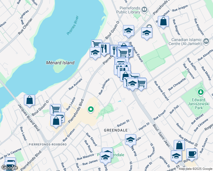 map of restaurants, bars, coffee shops, grocery stores, and more near 14370 Rue Jolicoeur in Montreal