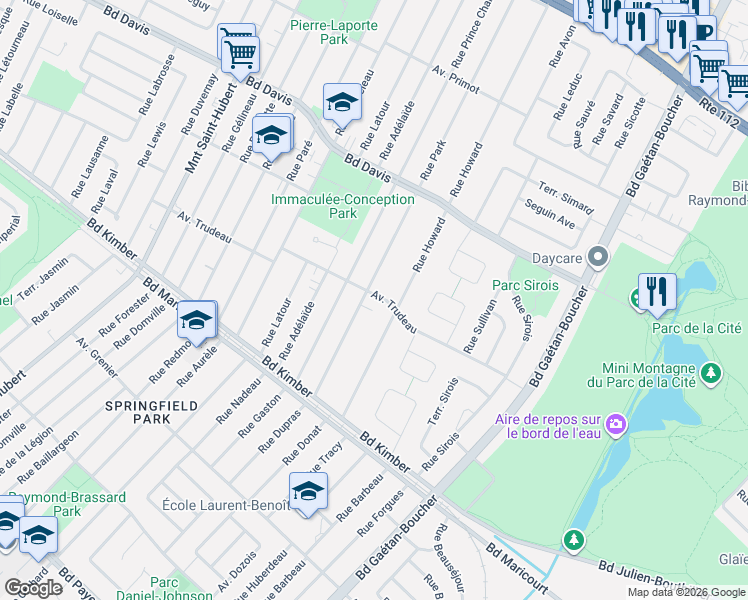map of restaurants, bars, coffee shops, grocery stores, and more near 5725 Avenue Trudeau in Longueuil