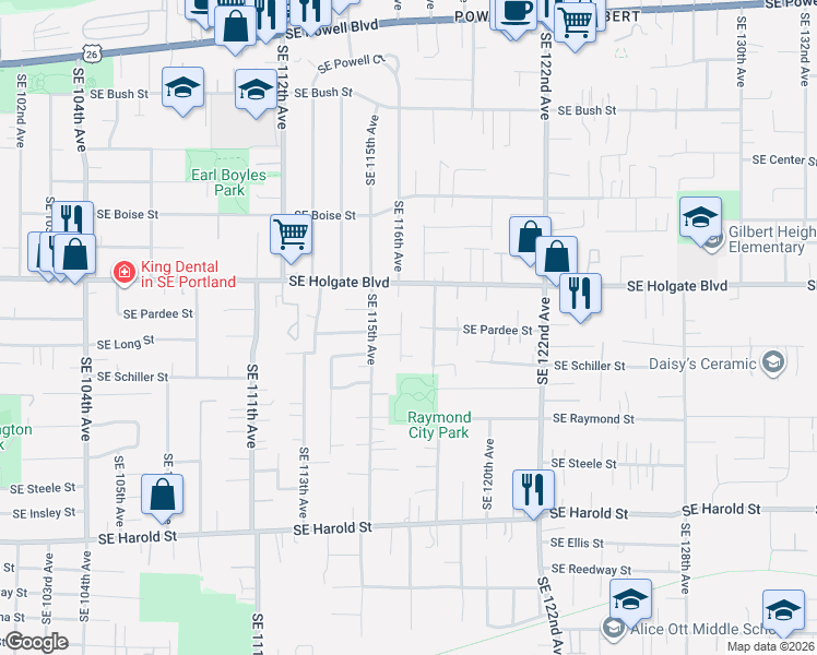 map of restaurants, bars, coffee shops, grocery stores, and more near 4555 Southeast 118th Avenue in Portland