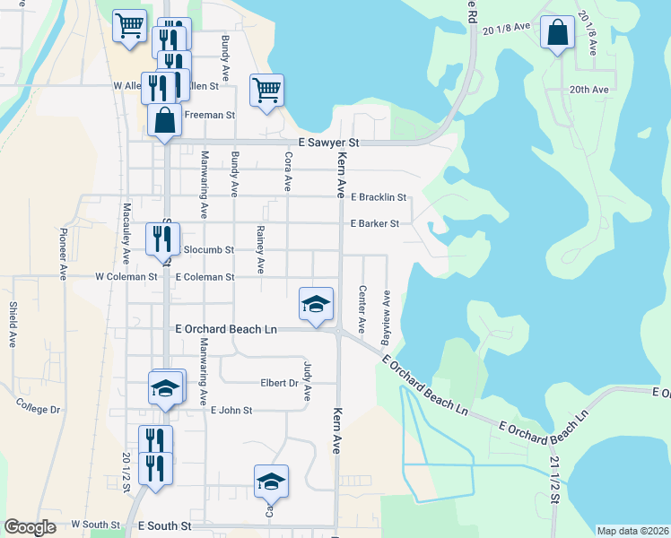 map of restaurants, bars, coffee shops, grocery stores, and more near 1031 Kern Avenue in Rice Lake