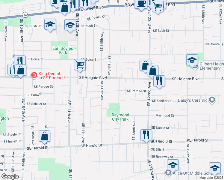 map of restaurants, bars, coffee shops, grocery stores, and more near 4555 Southeast 118th Avenue in Portland