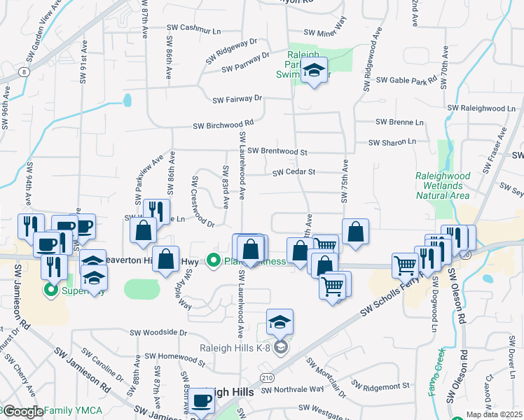 map of restaurants, bars, coffee shops, grocery stores, and more near 7975 Southwest Westmoor Way in Portland