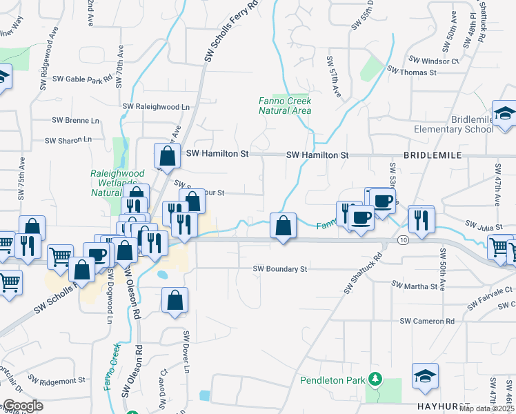 map of restaurants, bars, coffee shops, grocery stores, and more near 4827 Southwest 60th Place in Portland