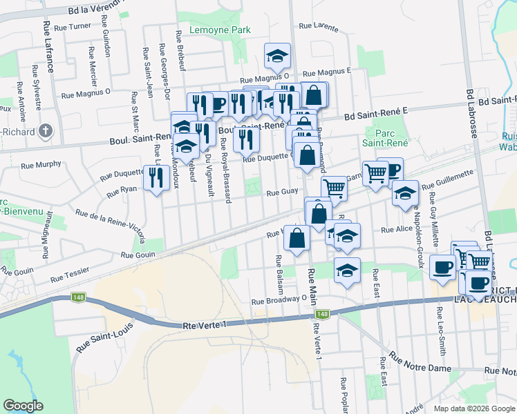 map of restaurants, bars, coffee shops, grocery stores, and more near 309 Rue Hétu in Gatineau