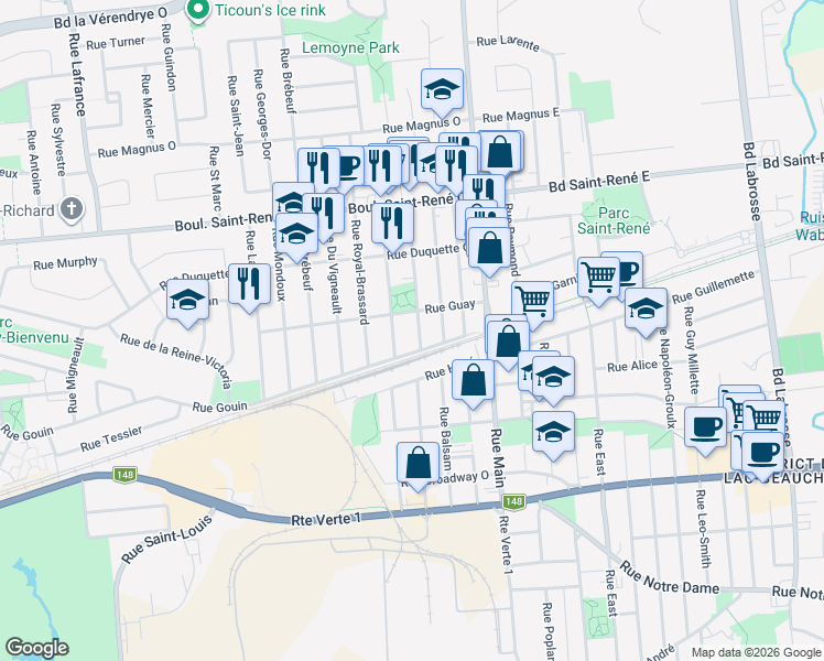 map of restaurants, bars, coffee shops, grocery stores, and more near 309 Rue Hétu in Gatineau