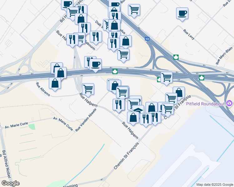 map of restaurants, bars, coffee shops, grocery stores, and more near 5560 Rue Vanden Abeele in Montreal