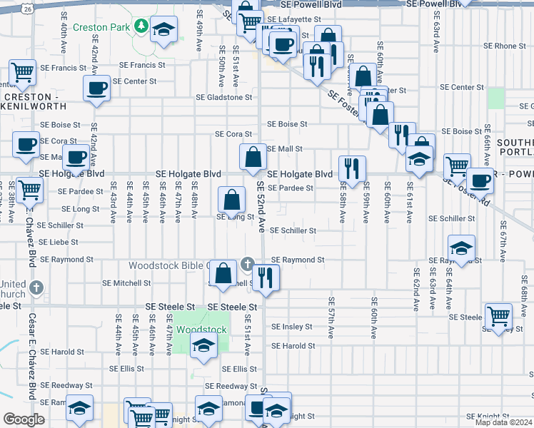 map of restaurants, bars, coffee shops, grocery stores, and more near in Portland
