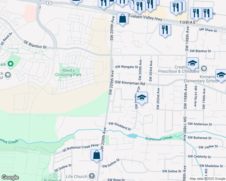 map of restaurants, bars, coffee shops, grocery stores, and more near 20835 Southwest Eggert Way in Beaverton