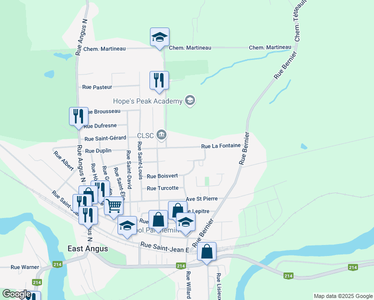 map of restaurants, bars, coffee shops, grocery stores, and more near 97 Rue La Fontaine in East Angus
