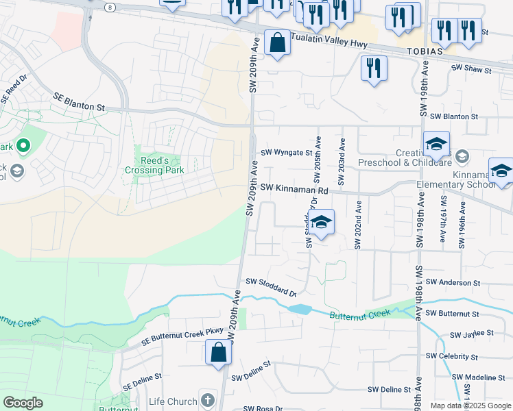 map of restaurants, bars, coffee shops, grocery stores, and more near 20835 Southwest Eggert Way in Beaverton
