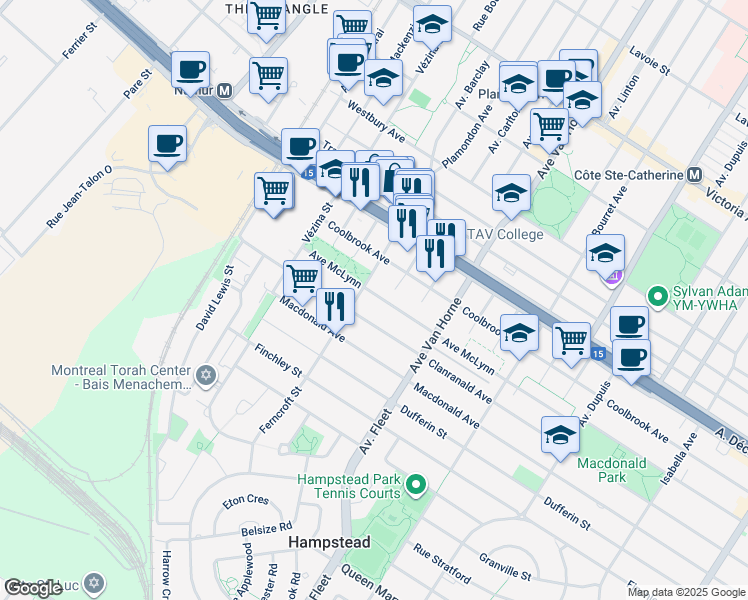 map of restaurants, bars, coffee shops, grocery stores, and more near 6440 Avenue McLynn in Montreal